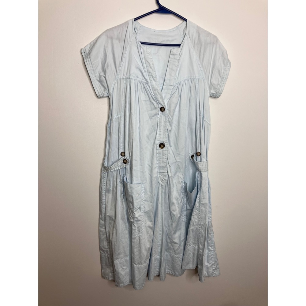 Isabel Marani Midi Dress Womens S Blue Excellent Cotton Button Front Pockets